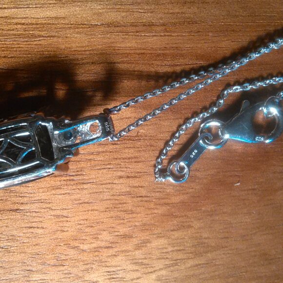 California Black Jade and Neon Apatite Sterling Silver Pendant Necklace - Picture 6 of 7